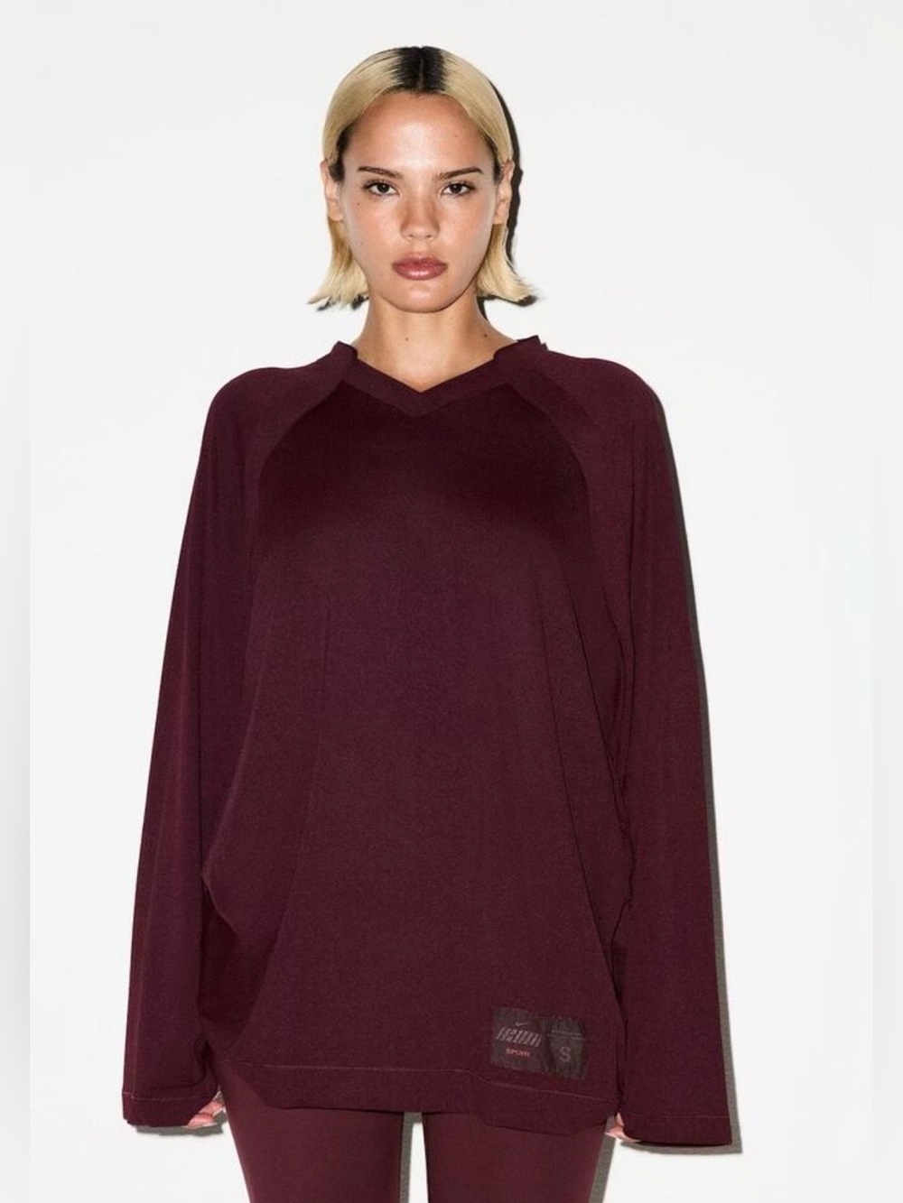 SKIMS Airy Oversized V-Neck Long Sleeve Currant NWT S